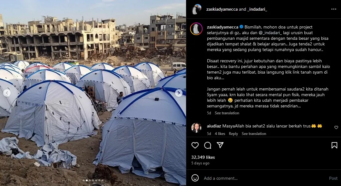 Sukses Kumpulkan Donasi untuk Beli Ambulans, Zaskia Adya Mecca Kini Targetkan Bangun Masjid di Gaza 2