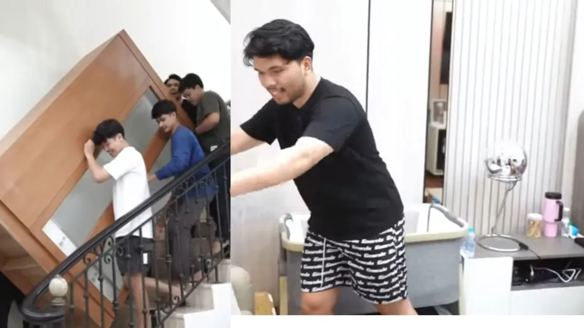Thoriq Aaliyah Resmi Jadi Orang Tua! Ini 3 Momen yang Tunjukkan Kesiapan Mereka Sambut Baby Boy 10 Thoriq memindahkan lemari untuk renovasi kamar