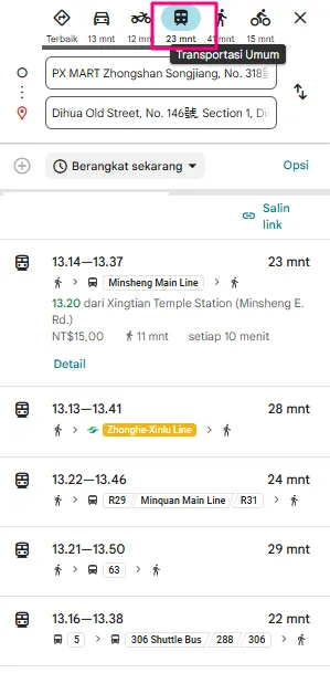 Tutorial naik MRT Taiwan dengan Bantuan Google Maps 21