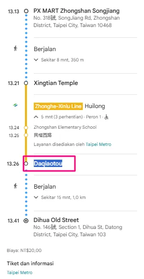 Tutorial naik MRT Taiwan dengan Bantuan Google Maps 28