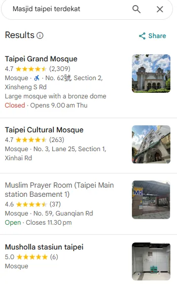 Cara Mencari Tempat Ibadah di Taipei dan Alternatifnya, Terutama untuk Turis Muslim 6