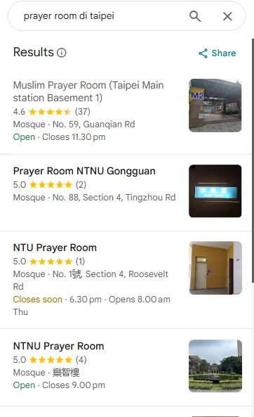 Cara Mencari Tempat Ibadah di Taipei dan Alternatifnya, Terutama untuk Turis Muslim 7