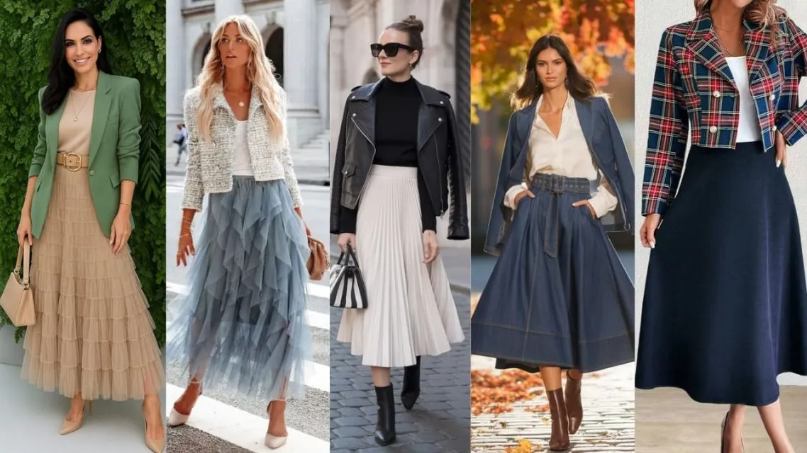 11 Inspirasi Christmas Outfit 2025: Gaya Natal Elegan yang Nggak Harus Merah dan Hijau! 21 midi skirt dan layered top