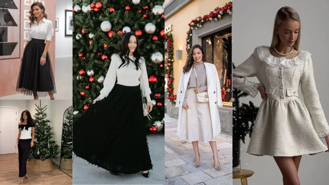 11 Inspirasi Christmas Outfit 2025: Gaya Natal Elegan yang Nggak Harus Merah dan Hijau! 14 Christmas outfit monokrom putih minimalis