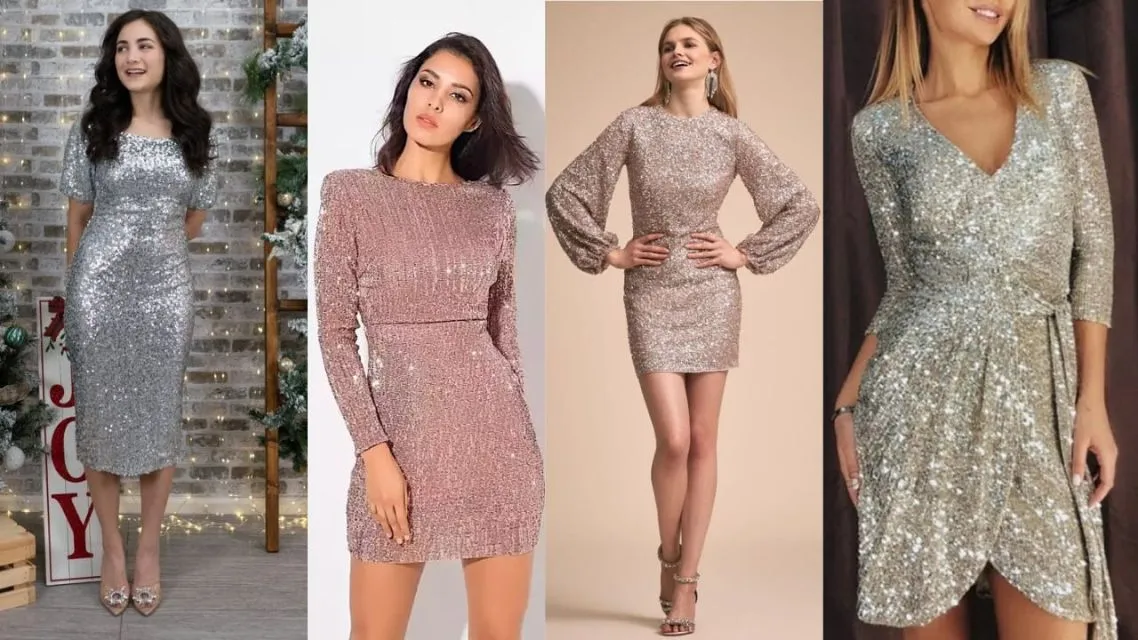 11 Inspirasi Christmas Outfit 2025: Gaya Natal Elegan yang Nggak Harus Merah dan Hijau! 18 Sequin dress silver Natal