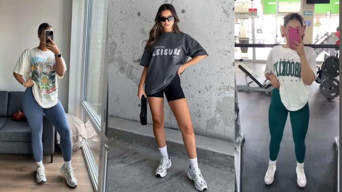 9 Rekomendasi Outfit Gym Wanita yang Nyaman, Stylish, dan Bikin Makin Percaya Diri 13 Outfit Gym Wanita Oversized T-Shirt dan Legging