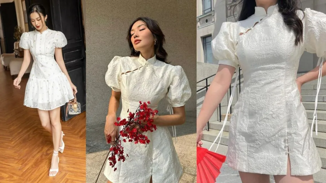 Inspirasi outfit imlek-Mini Dress Putih dengan Bordir Oriental