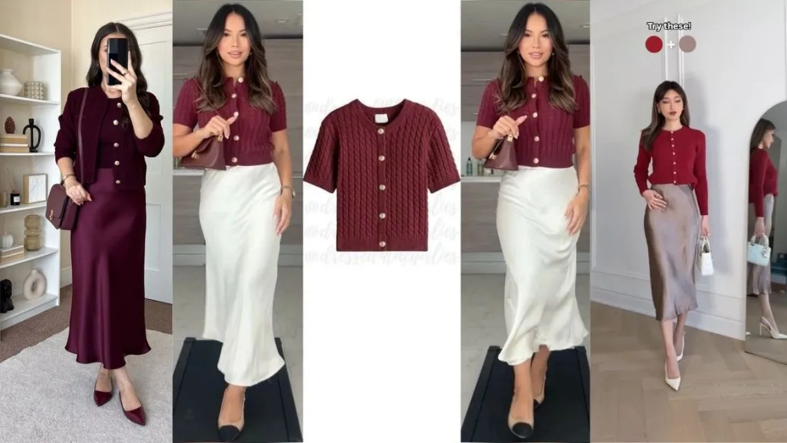 Knit Top Burgundy + Rok Satin