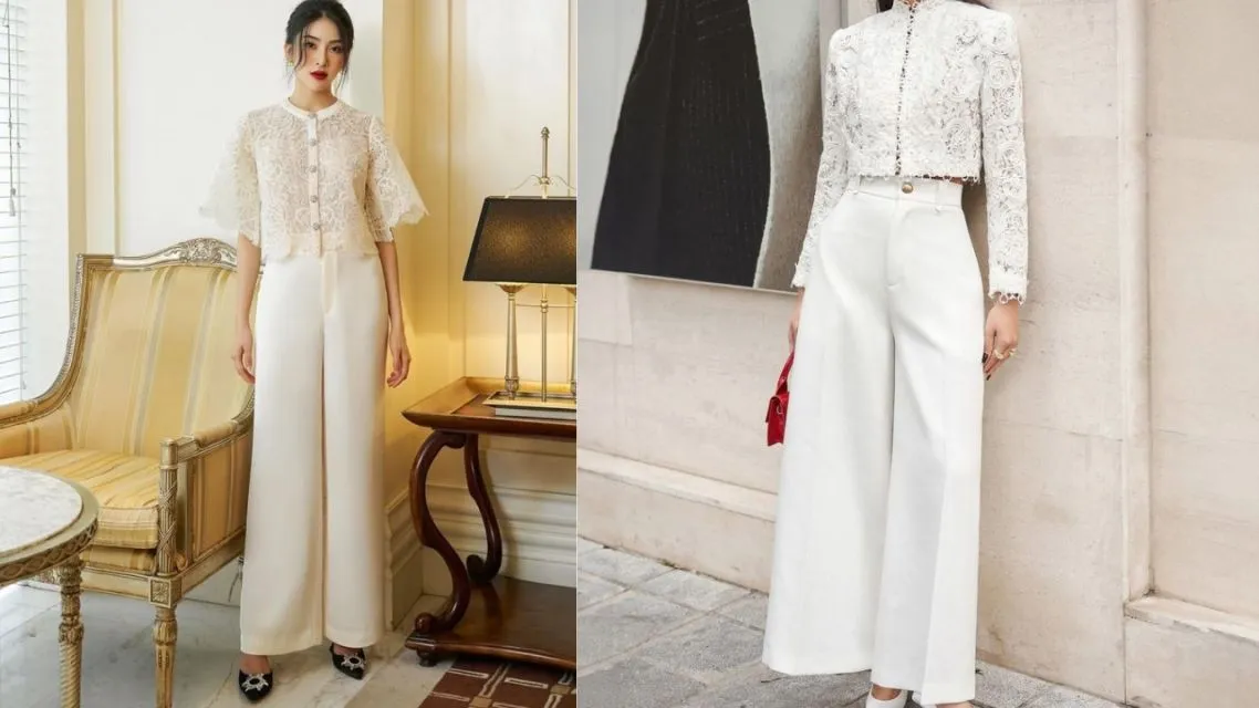 Crop Blouse Brokat + High Waist Pants