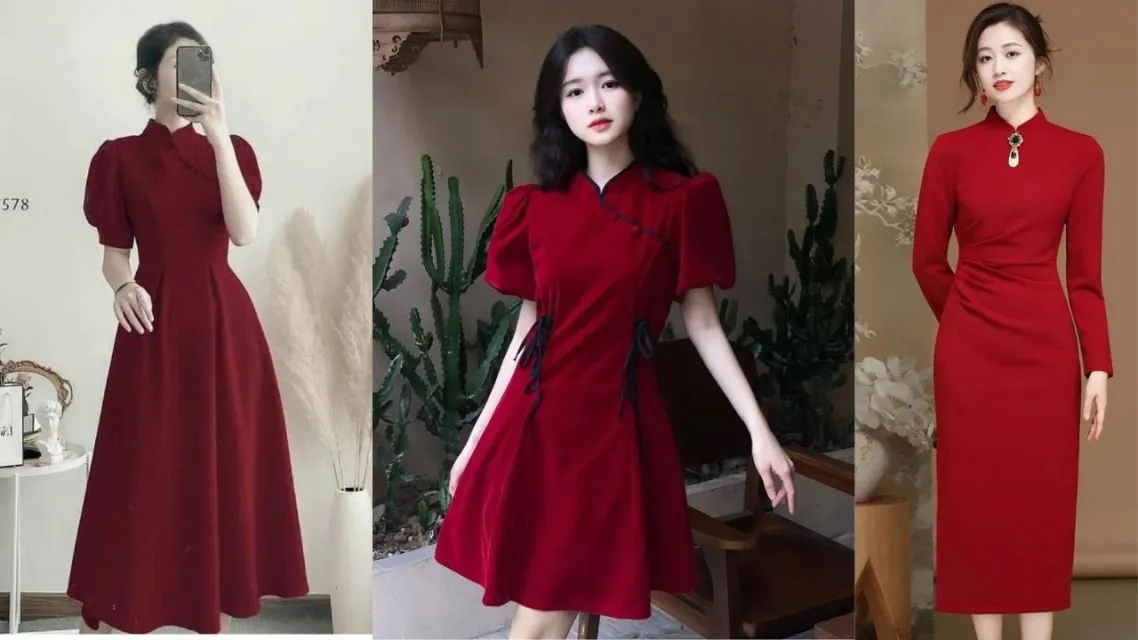 Dress Merah Minimalis dengan Cutting Clean