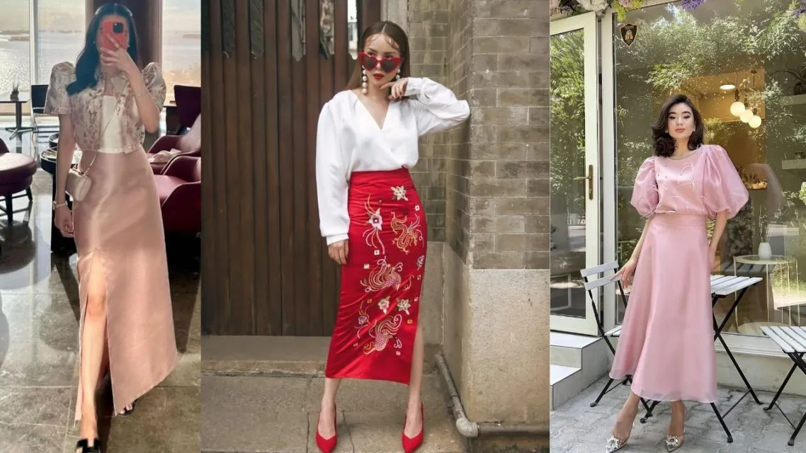 Rok Midi Satin + Puffy Sleeve Top