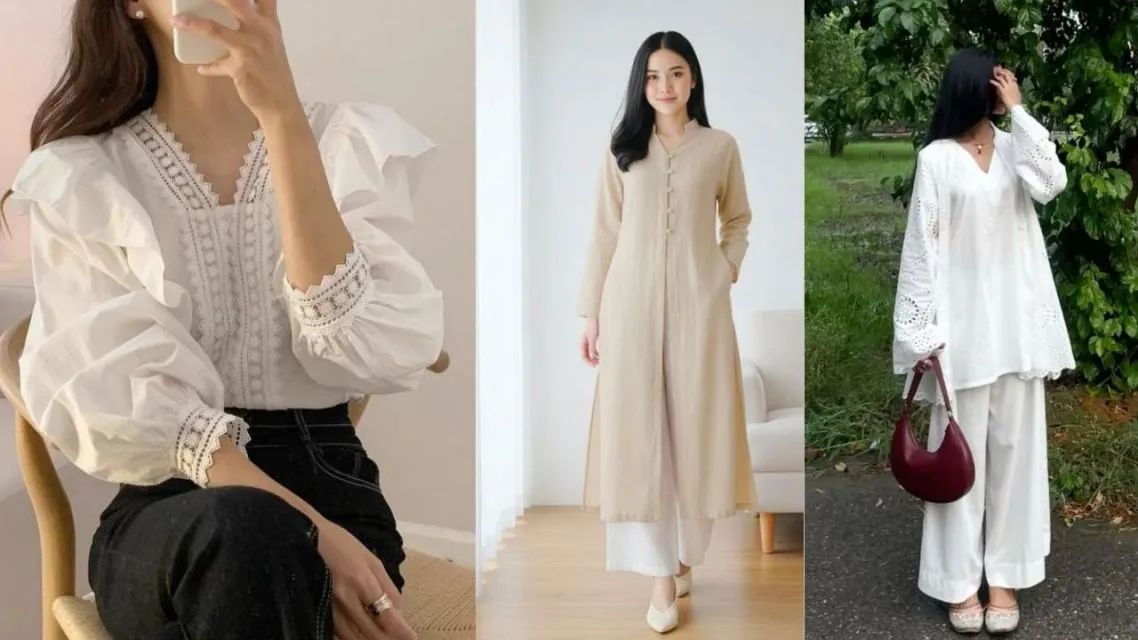 12 Inspirasi Outfit Jumat Agung Wanita yang Sopan dan Elegan Anti Saltum untuk Ibadah 17 Minimalis Modern â Blouse longgar dan Celana Bahan