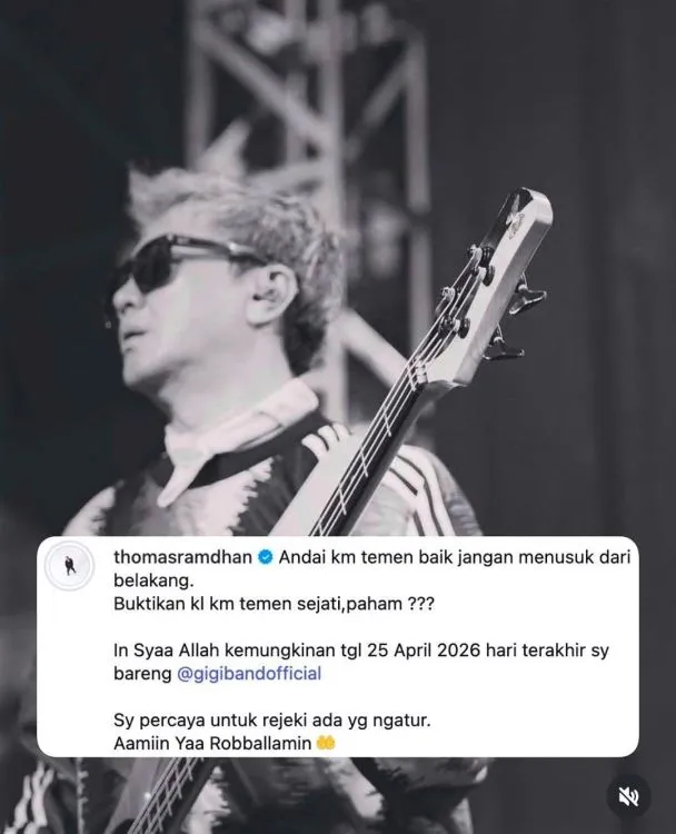 Bikin Geger! Thomas Ramdhan Isyaratkan Keluar dari GIGI, 25 April 2026 Panggung Terakhir? 8 hipwee-Unggahan Thomas Ramdhan