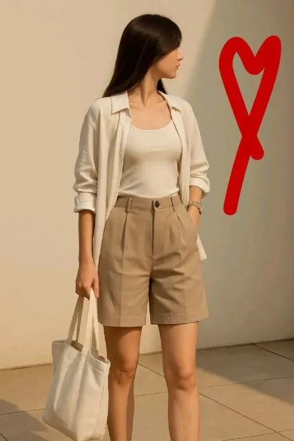 cream oversize shirts and brown shorts
