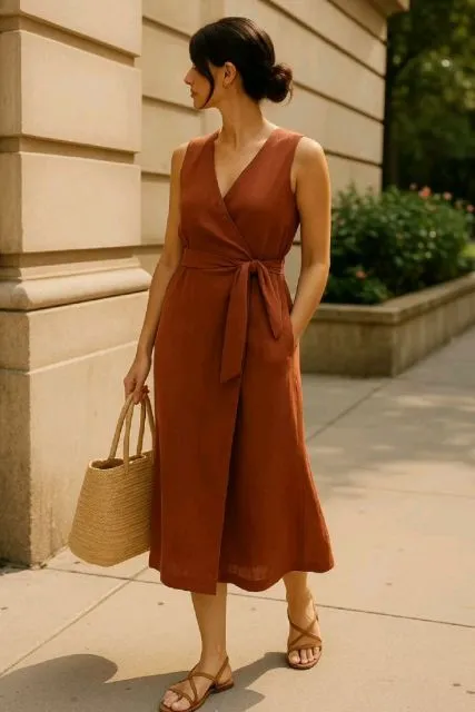 terracotta linen dress