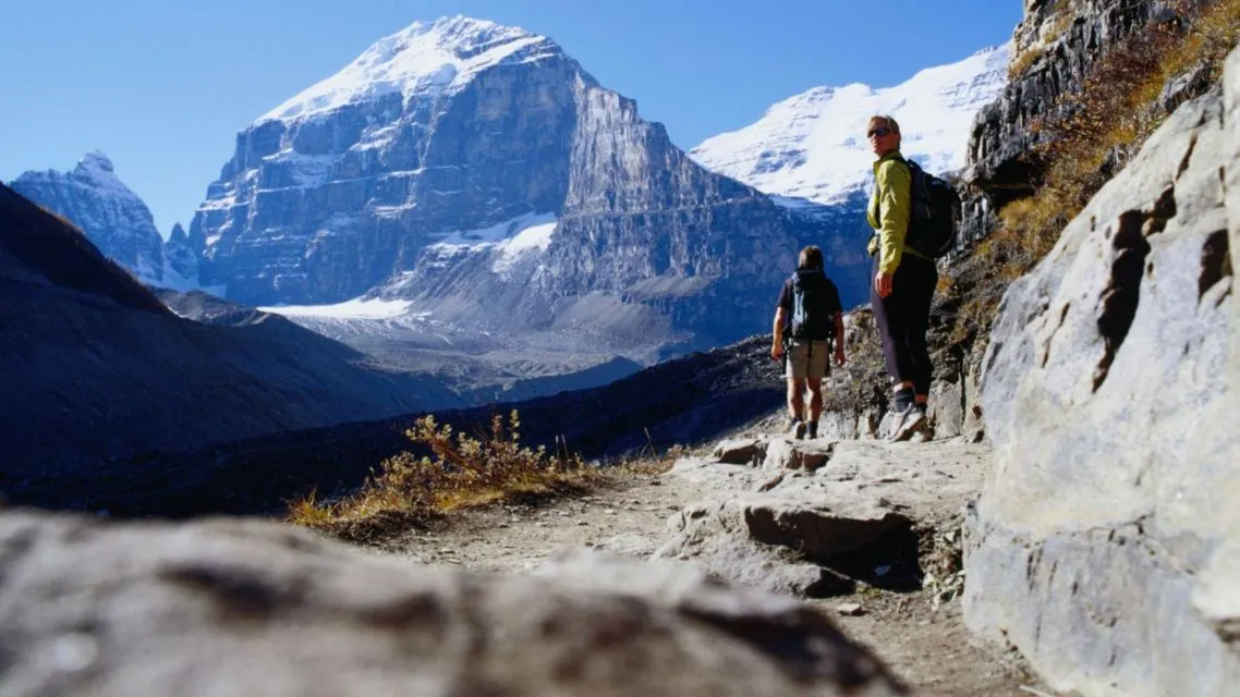 Hikers exploring scenic mountain trails in the Canadian Rockies