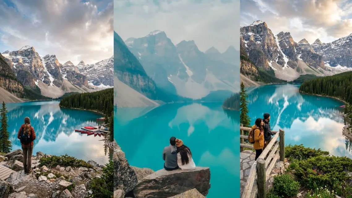 Traveler enjoying breathtaking views in the Canadian Rockies