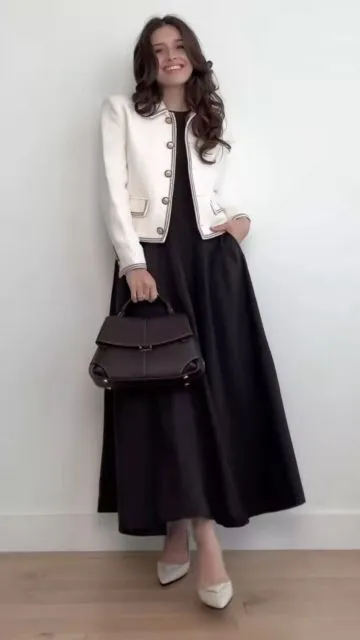 7 OOTD Melamar Kerja Hijab yang Rapi & Kelihatan Profesional 12 midi dress polos + outer ringan