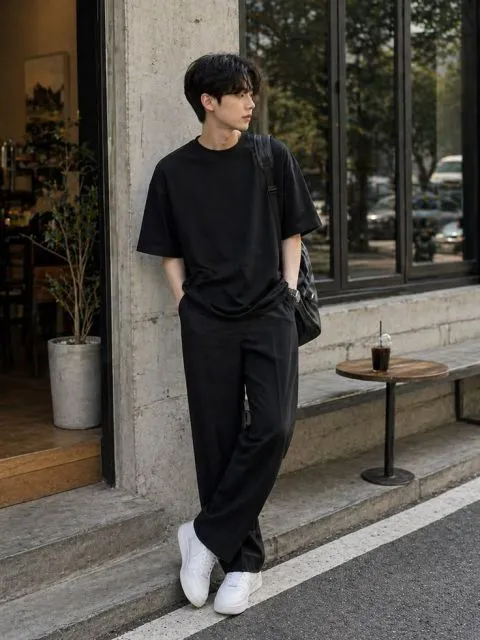 monochrome minimalist outfit