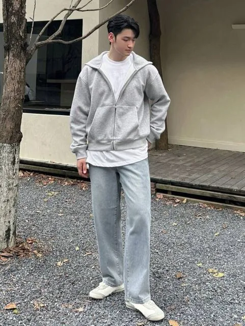 zip up hoodie dan straight jeans