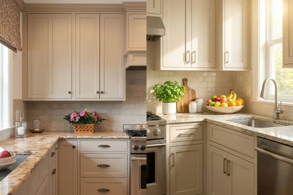 11 Inspirasi Warna Keramik Dinding Dapur yang Bagus dan Stylish agar Dapur Makin Estetik 12 hipwee-Beige Oatmeal, Warna Keramik Dinding yang Bagus untuk Dapur Bergaya Japandi
