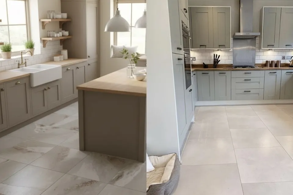 Paling Dicari, Ini 9 Warna Keramik Lantai Dapur yang Bagus dan Instagramable 17 Keramik lantai dapur warna greige yang cocok untuk rumah minimalis modern