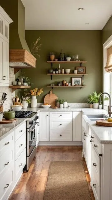 10 Warna Cat Dapur yang Bagus dan Memberi Kesan Nyaman 13 olive green wall kitchen