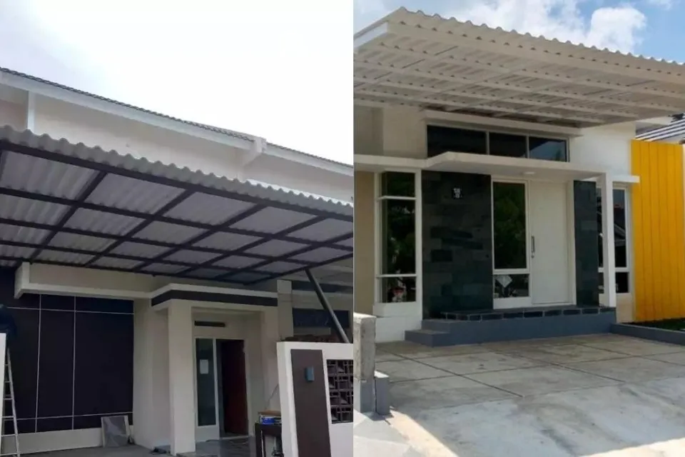 Insirasi Model Kanopi Teras Depan Rumah yang Awet dan Bikin Fasad Makin Cantik 8 hipwee-Kanopi uPVC Datar dengan Rangka Hollow