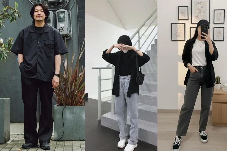 Inspirasi Outfit ke Museum yang Stylish, Nyaman, dan Instagramable 11 hipwee-Kaus Hitam, Celana Relaxed, dan Overshirt Senada