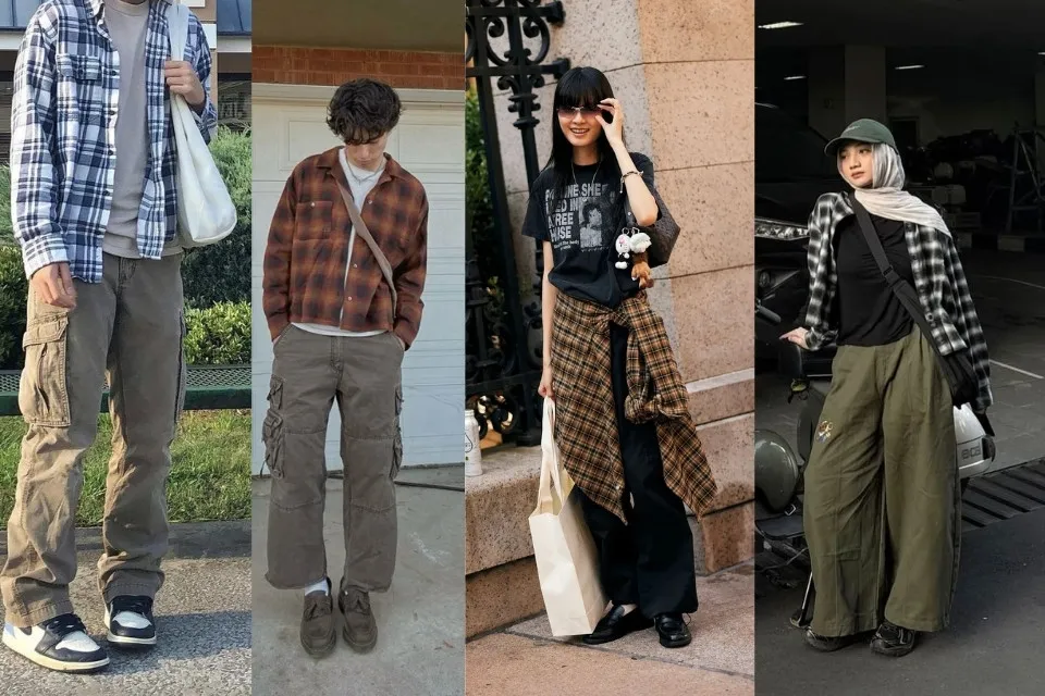 Inspirasi Outfit ke Museum yang Stylish, Nyaman, dan Instagramable 15 hipwee-Kemeja Flanel dan Celana Cargo