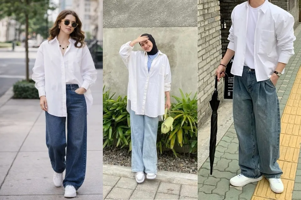 Inspirasi Outfit ke Museum yang Stylish, Nyaman, dan Instagramable 9 hipwee-Kemeja Oversized, Straight Jeans, dan Sneakers Putih