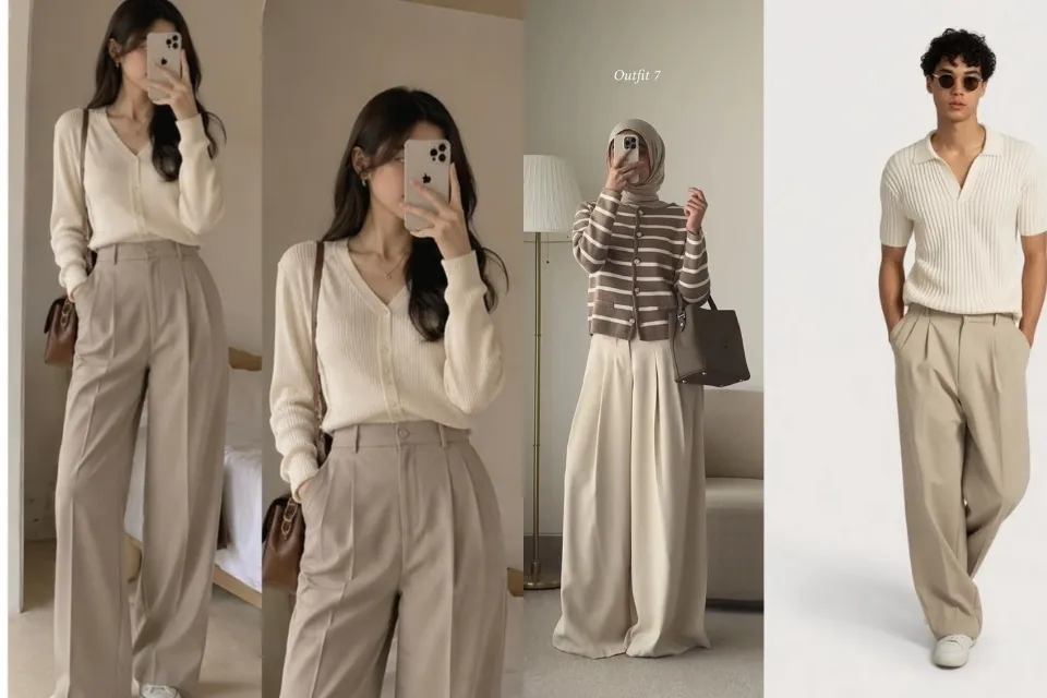 Inspirasi Outfit ke Museum yang Stylish, Nyaman, dan Instagramable 10 hipwee-Knit Polo atau Cardigan dengan Tailored Wide-Leg Trousers