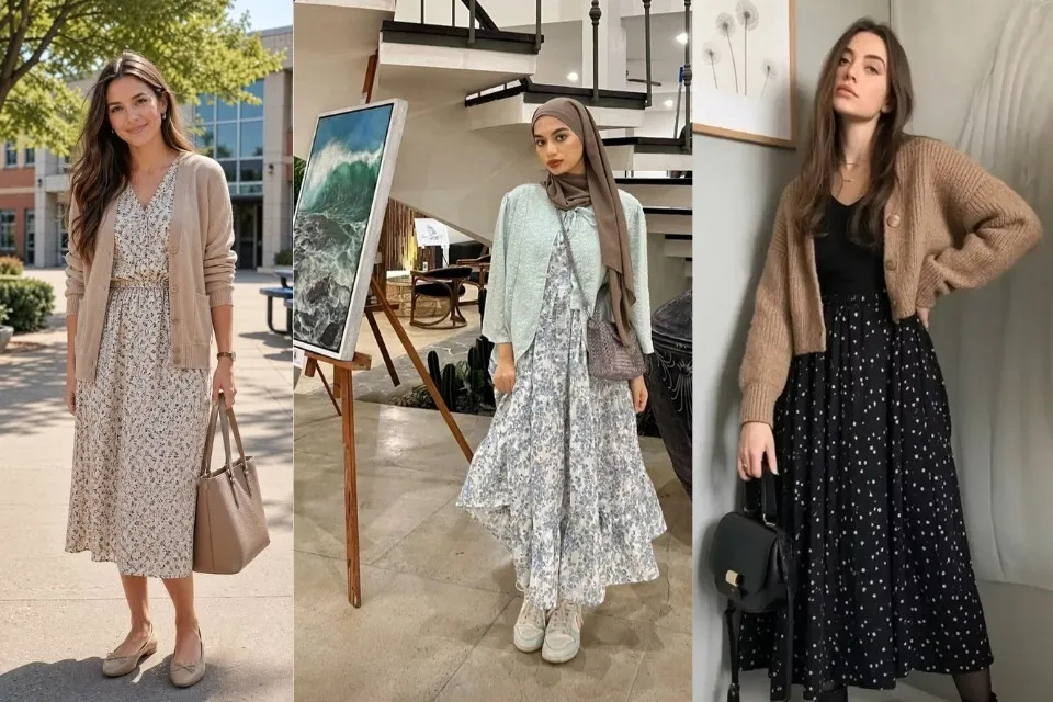 Inspirasi Outfit ke Museum yang Stylish, Nyaman, dan Instagramable 12 hipwee-Midi Shirt Dress dan Cardigan Tipis