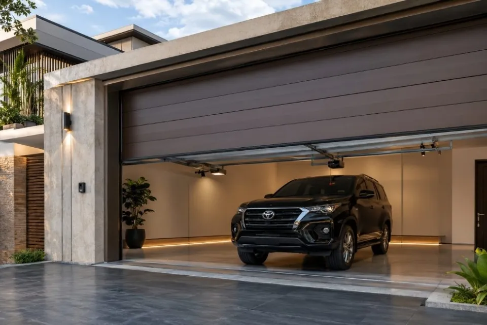 Inspirasi Model Pintu Garasi Terbaru yang Bagus, Awet dan Mudah Dirawat 14 hipwee-Pintu Garasi Otomatis dengan Sensor