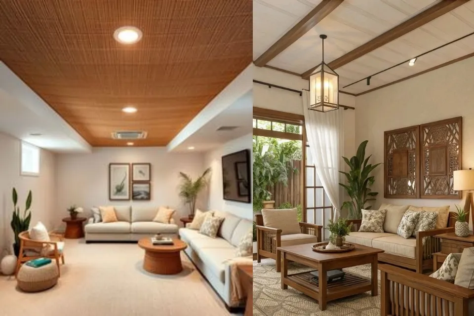 6 Model Plafon PVC Ruang Tamu yang Paling Awet, Murah dan Kekinian, Bikin Rumah Makin Kece! 12 hipwee-Plafon PVC Motif Anyaman Rotan atau Bambu