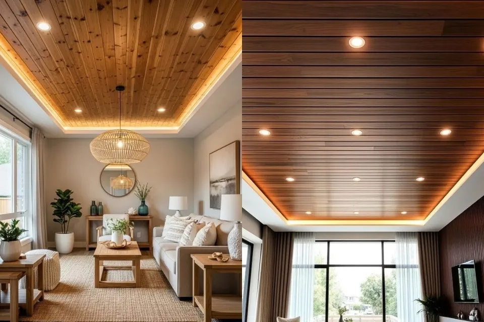 6 Model Plafon PVC Ruang Tamu yang Paling Awet, Murah dan Kekinian, Bikin Rumah Makin Kece! 7 hipwee-Plafon PVC Motif Serat Kayu Natural
