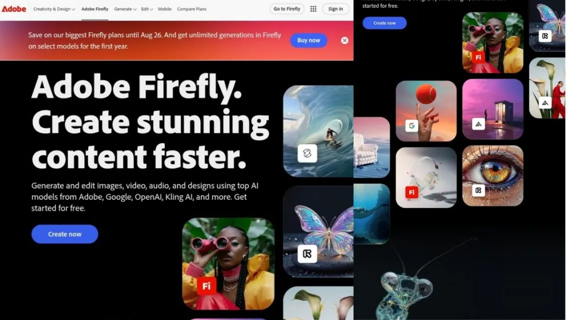 10 Best AI Image Generator Platforms in 2026: Features, Pricing & Comparison 25 Adobe Firefly homepage showcasing AI image generation and creative tools.