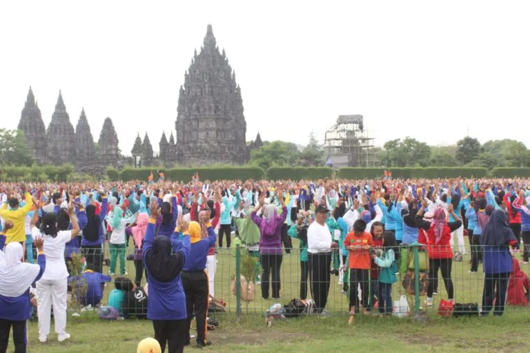 group exercise at Prambanan Temple