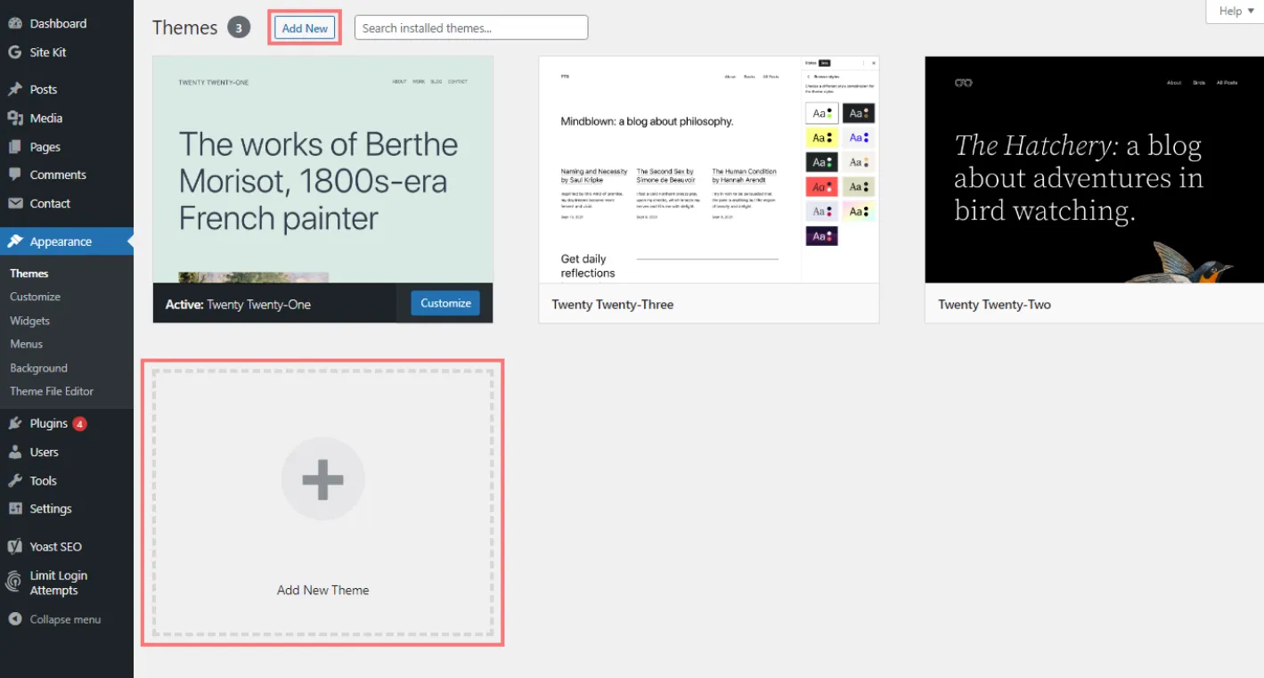 how to change wordpress theme - add new