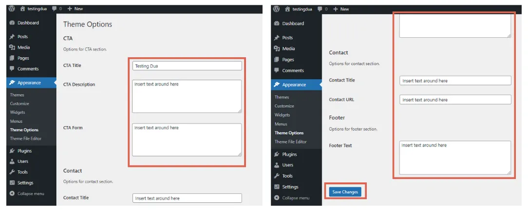 create theme options in WordPress