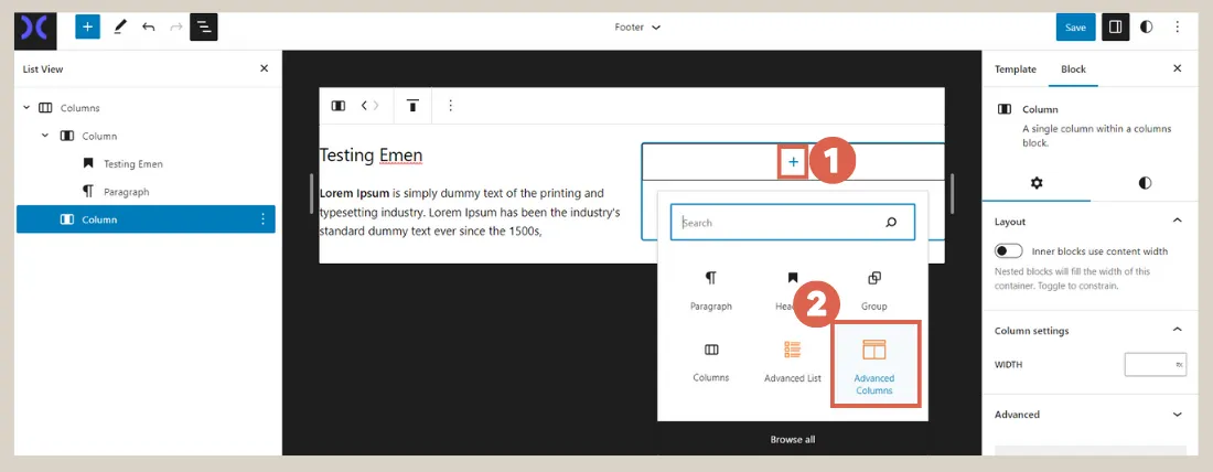 create navigation menu in the footer