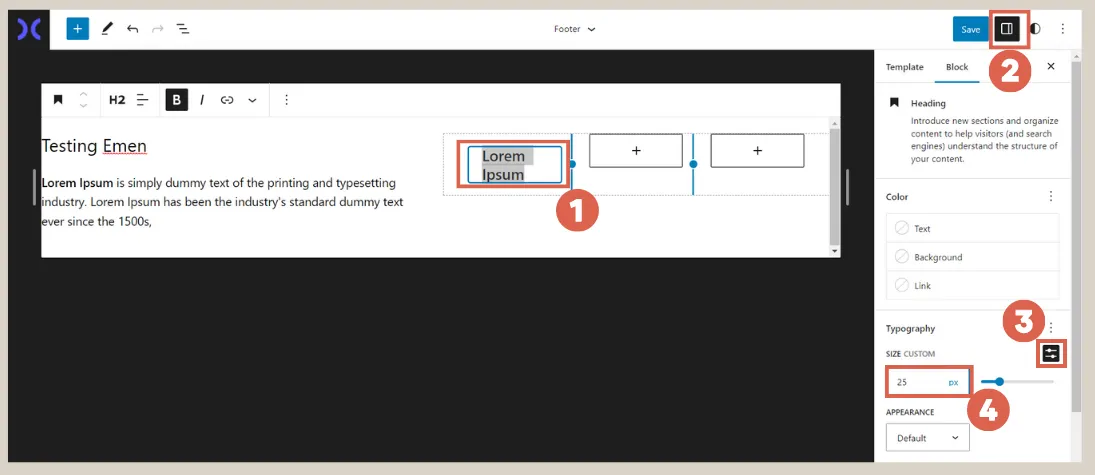 Create navigation menu in the footer