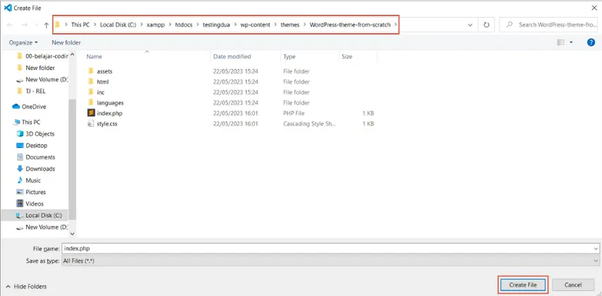Creating index.php file for WordPress theme