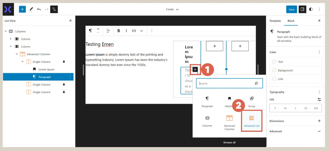 Create navigation menu in the footer