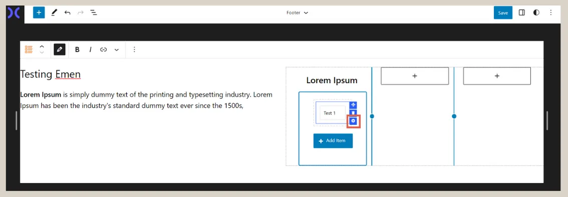 Create navigation menu in the footer