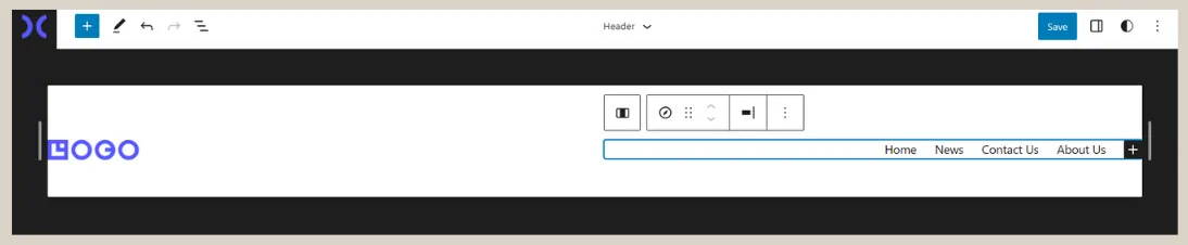 how to create custom header using Gutenberg WordPress