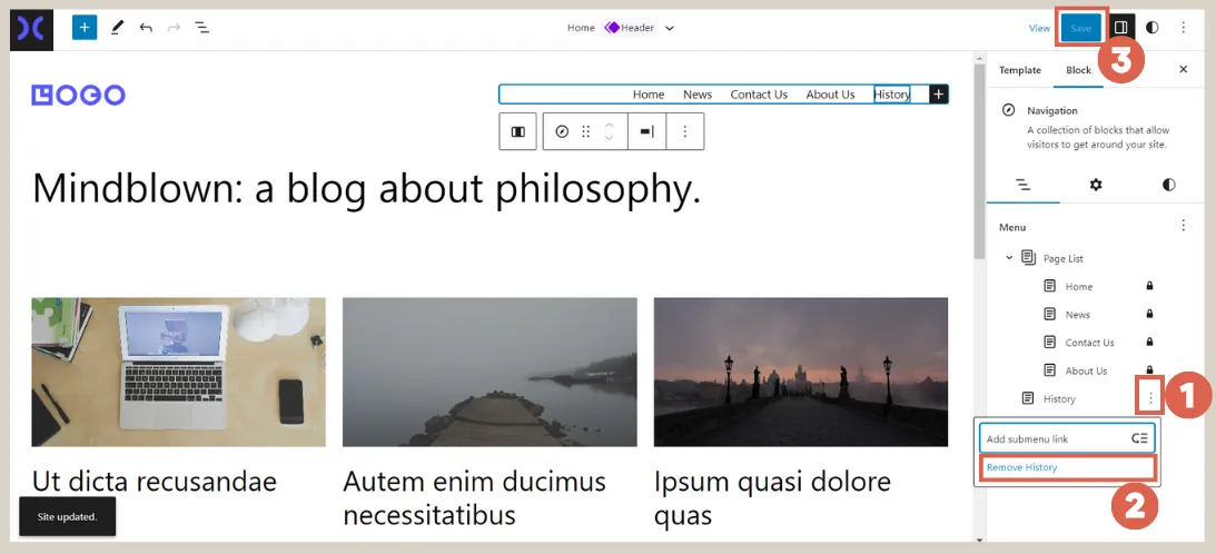 how to create header using Gutenberg WordPress