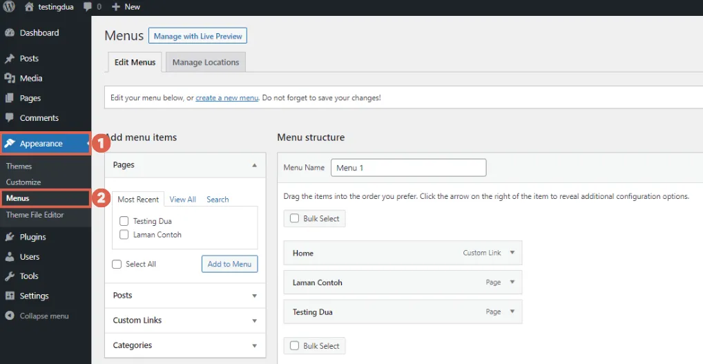 How to Create Custom Menu and Widget for WordPress Theme 3 create menu and widget