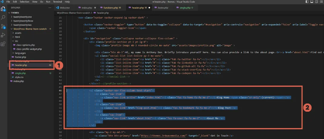 How to Create Custom Menu and Widget for WordPress Theme 5 create menu and widget