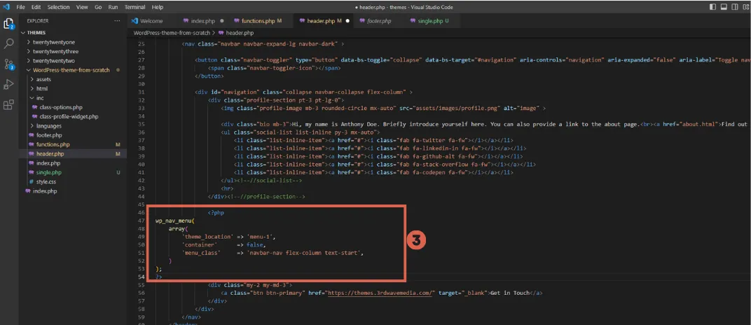 How to Create Custom Menu and Widget for WordPress Theme 6 create menu and widget